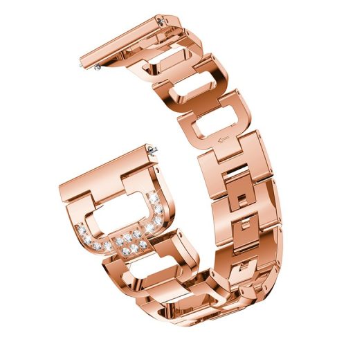 20mm For Samsung Galaxy Watch 42mm D-shape Rhinestone Decor Metal Watch Band Wrist Strap - Rose Gold