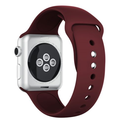 Double Buckle Soft Silicone Sport Watch Band for Apple Watch Series 10 46mm / Ultra 2 Ultra 49mm / 9 8 7 45mm / SE (2023) SE (2022) SE 6 5 4 44mm / 3 2 1 42mm - Wine Red