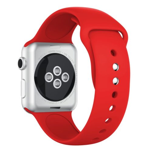 Double Buckle Soft Silicone Sport Watch Bracelet for Apple Watch Series 10 42mm / 9 8 7 41mm / SE (2023) SE (2022) SE 6 5 4 40mm / 3 2 1 38mm - Red