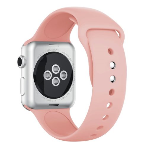 Double Buckle Soft Silicone Sport Watch Bracelet for Apple Watch Series 10 42mm / 9 8 7 41mm / SE (2023) SE (2022) SE 6 5 4 40mm / 3 2 1 38mm - Rose Gold