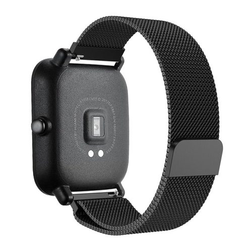 20mm Magnetic Milanese Stainless Steel Woven Watch Strap Replacement for Amazfit Bip Smart Watch - Black