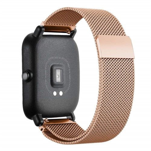 20mm Magnetic Milanese Stainless Steel Woven Watch Strap Replacement for Amazfit Bip Smart Watch - Rose Gold