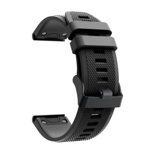 For Garmin Fenix 5 Silicone Sport Watch Band Adjustable Wrist Strap with Black Buckle - Black