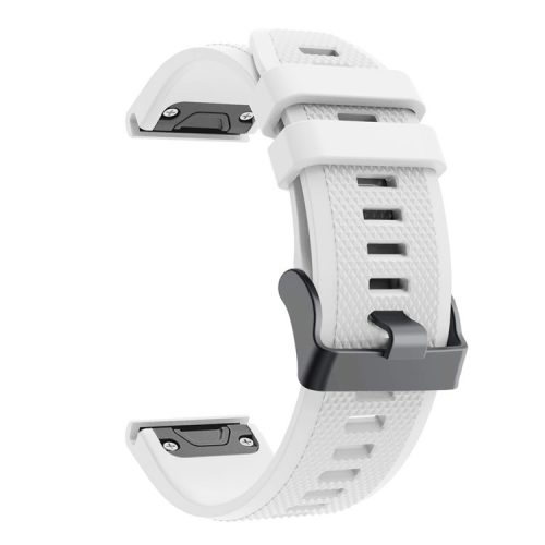 For Garmin Fenix 5 Silicone Sport Watch Band Adjustable Wrist Strap with Black Buckle - White