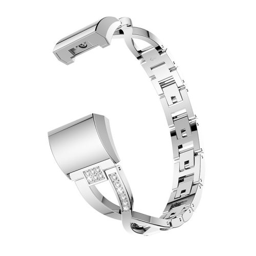 X-shape Rhinestone Decoration Aluminum Alloy Watch Band for Fitbit Charge 2 - Silver