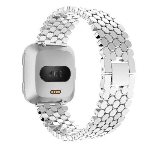 Fish Scale Texture Stainless Steel Watch Band for Fitbit Versa Lite - Silver