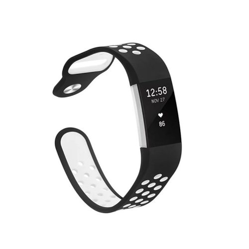 Two-color Multihole Soft Silicone Sports Watch Band for Fitbit Charge 2 - Black / White