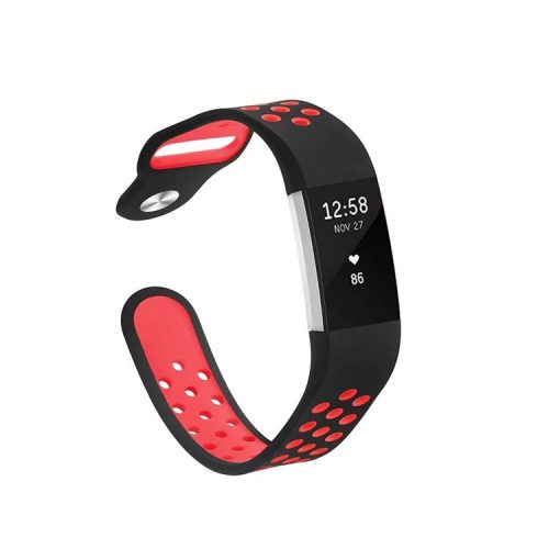 Two-color Multihole Soft Silicone Sports Watch Band for Fitbit Charge 2 - Black / Red