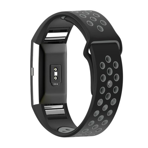 Two-color Multihole Soft Silicone Sports Watch Band for Fitbit Charge 2 - Black / Grey