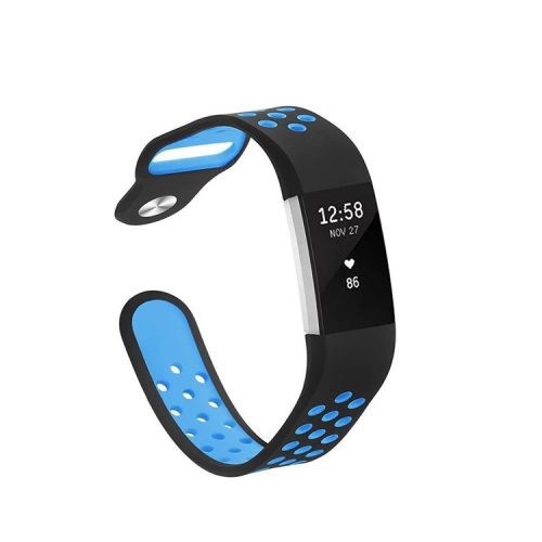 Two-color Multihole Soft Silicone Sports Watch Band for Fitbit Charge 2 - Black / Baby Blue