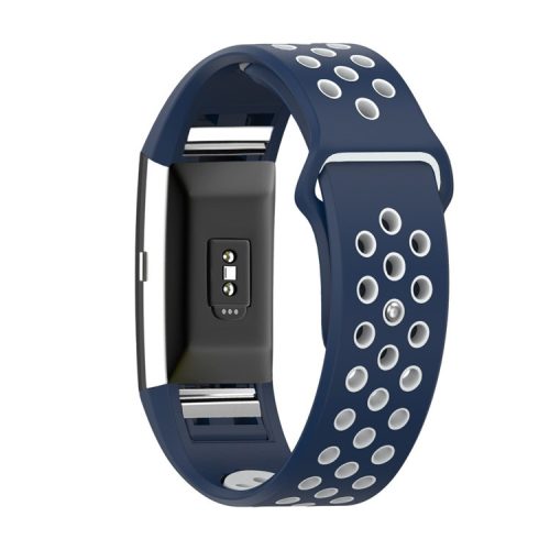 Two-color Multihole Soft Silicone Sports Watch Band for Fitbit Charge 2 - Blue / White