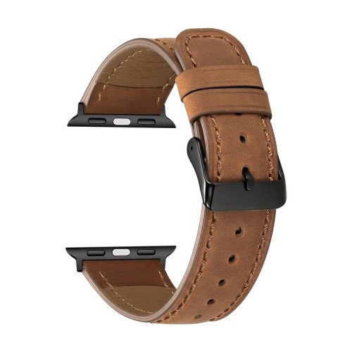 Crackle Texture Watchband Genuine Leather Watch Strap for Apple Watch Series 10 42mm / 9 8 7 41mm / SE (2023) SE (2022) SE 6 5 4 40mm / 3 2 1 38mm - Brown