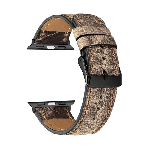 Crackle Texture Genuine Leather Watch Strap for Apple Watch Series 10 46mm / Ultra 2 Ultra 49mm / 9 8 7 45mm / SE (2023) SE (2022) SE 6 5 4 44mm / 3 2 1 42mm - Titanium Grey