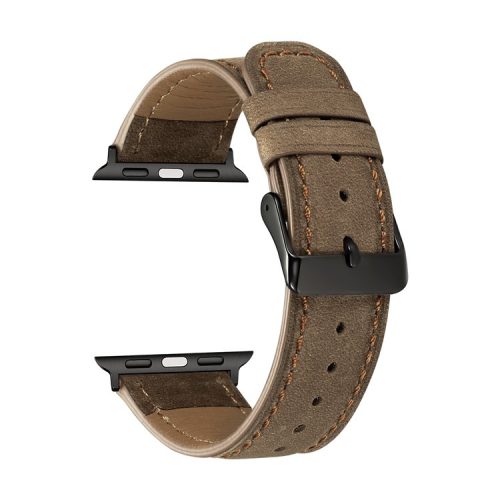 Crackle Texture Genuine Leather Watch Strap for Apple Watch Series 10 46mm / Ultra 2 Ultra 49mm / 9 8 7 45mm / SE (2023) SE (2022) SE 6 5 4 44mm / 3 2 1 42mm - Coffee