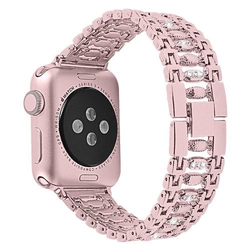 Crystal Rhinestone Decor Stainless Steel Watchband Watch Strap for Apple Watch Series 10 42mm / 9 8 7 41mm / SE (2023) SE (2022) SE 6 5 4 40mm / 3 2 1 38mm - Pink