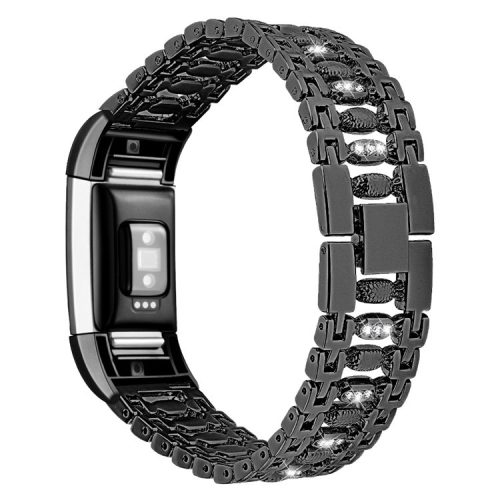 Candy Shape with Rhinestone Decor Stainless Steel Smart Watchband for Fitbit Charge 2 - Black