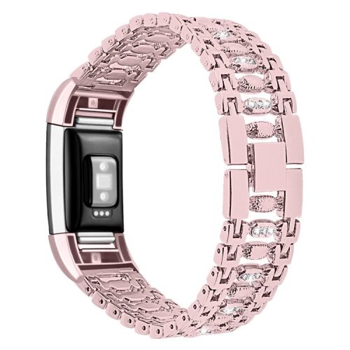 Candy Shape with Rhinestone Decor Stainless Steel Smart Watchband for Fitbit Charge 2 - Pink