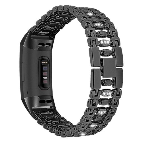 Candy Shape with Rhinestone Decor Stainless Steel Smart Bracelet Band for Fitbit Charge 4 / 3 - Black