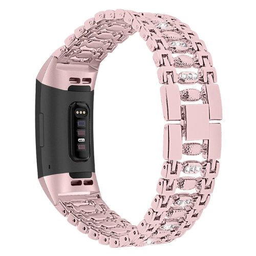 Candy Shape with Rhinestone Decor Stainless Steel Smart Bracelet Band for Fitbit Charge 4 / 3 - Pink