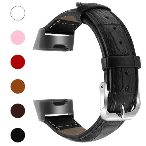 Crocodile Texture Genuine Leather Smart Watch Band for Fitbit Charge 2 - Black