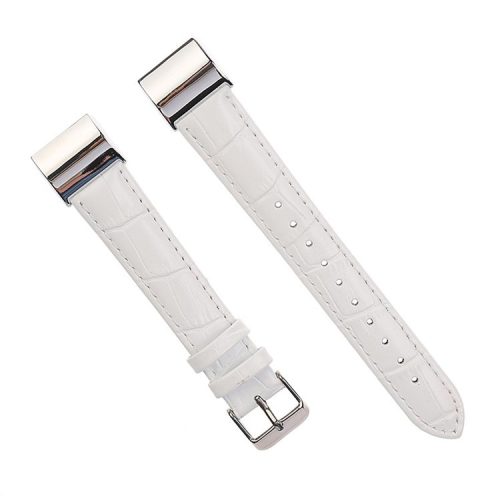 Crocodile Texture Genuine Leather Smart Watch Band for Fitbit Charge 2 - White