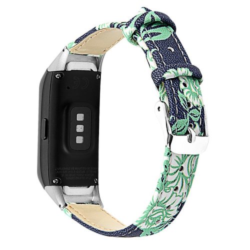 Top Layer Cowhide Leather Watchband Replacement for Samsung Galaxy Fit SM-R370 - Black/Leaf