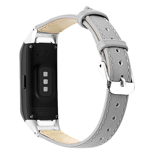 Top Layer Cowhide Leather Watchband Replacement for Samsung Galaxy Fit SM-R370 - Grey