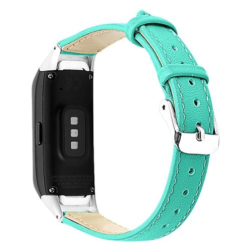 Top Layer Cowhide Leather Watchband Replacement for Samsung Galaxy Fit SM-R370 - Cyan