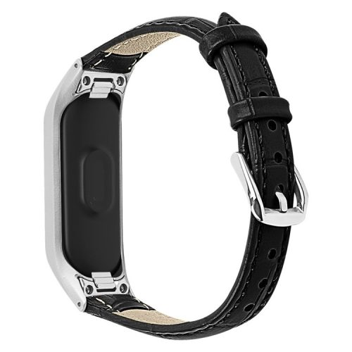 Crocodile Texture Leather Smart Watch Strap with Metal Frame for Samsung Galaxy Fit-e/SM-R375 - Black