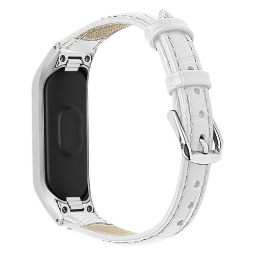 Crocodile Texture Leather Smart Watch Strap with Metal Frame for Samsung Galaxy Fit-e/SM-R375 - White