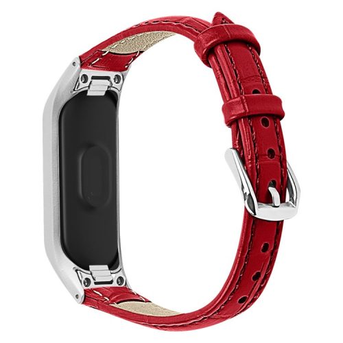 Crocodile Texture Leather Smart Watch Strap with Metal Frame for Samsung Galaxy Fit-e/SM-R375 - Red