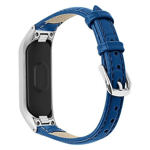 Crocodile Texture Leather Smart Watch Strap with Metal Frame for Samsung Galaxy Fit-e/SM-R375 - Dark Blue