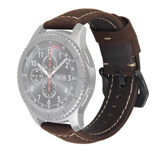 22mm Genuine Leather Watch Band Strap for Samsung Gear S3 Frontier / S3 Classic - Brown / Black Buckle