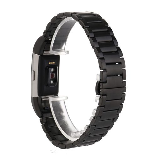 Three Beads Stainless Steel Watch Band Strap for Fitbit Charge 2 - Black