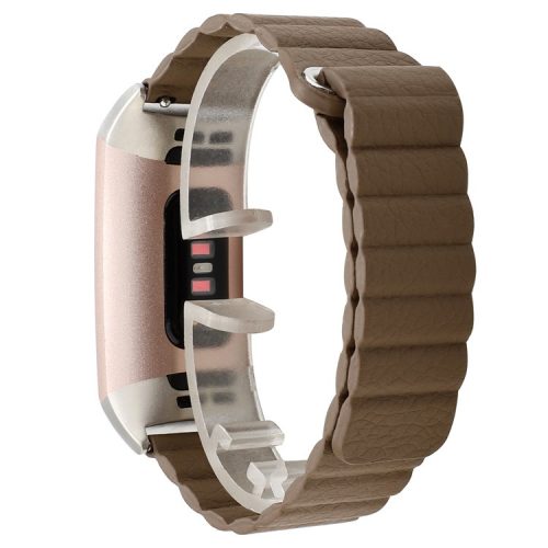 Magnetic Loop Genuine Leather Watch Band for Fitbit Charge 3 - Coffee