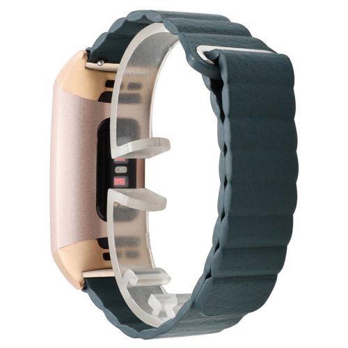 Magnetic Loop Genuine Leather Watch Band for Fitbit Charge 3 - Navy Blue