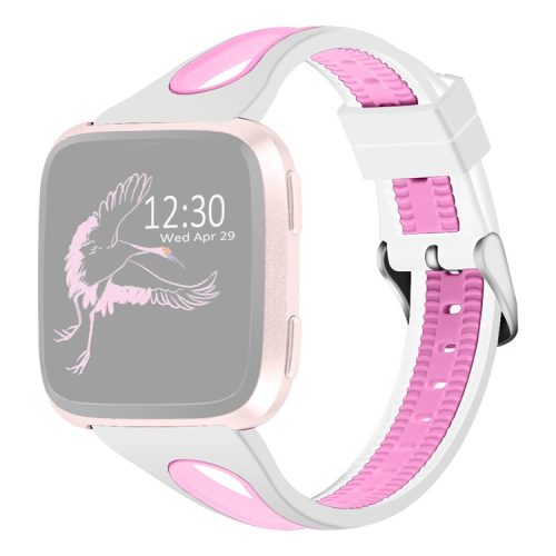 Two-tone Waterproof Silicone Smart Watch Strap Replacement for Fitbit Versa - White/Pink