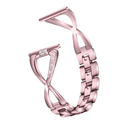 Rhinestone Decor X Shape Stainless Steel Watch Band Strap for Fitbit Versa / Versa Lite - Pink