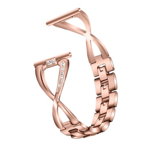 Rhinestone Decor X Shape Stainless Steel Watch Band Strap for Fitbit Versa / Versa Lite - Rose Gold