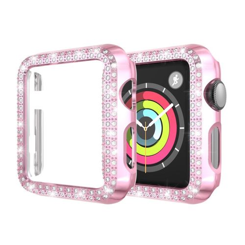 Dual-row Rhinestone Decor Smart Watch PC Cover for Apple Watch Series 3/2/1 42mm - Rose