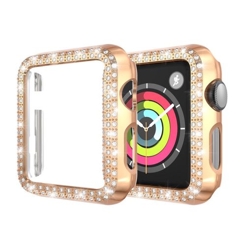 Dual-row Rhinestone Decor Smart Watch PC Cover for Apple Watch Series 3/2/1 42mm - Rose Gold