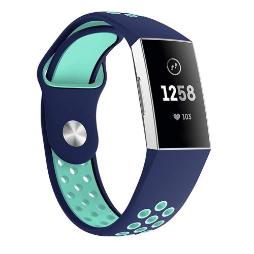 Two-color Soft Silicone Watch Band for Fitbit Charge 3 - Dark Blue / Cyan