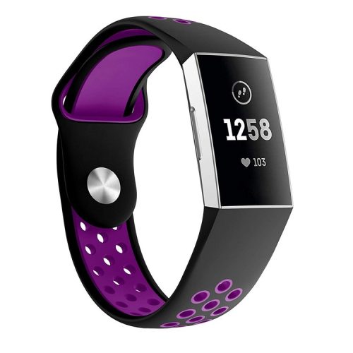 Two-color Soft Silicone Watch Band for Fitbit Charge 3 - Black / Purple