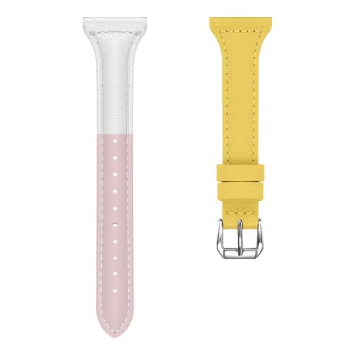 Genuine Leather Smart Watch Band for Fitbit Versa - Yellow/White/Pink