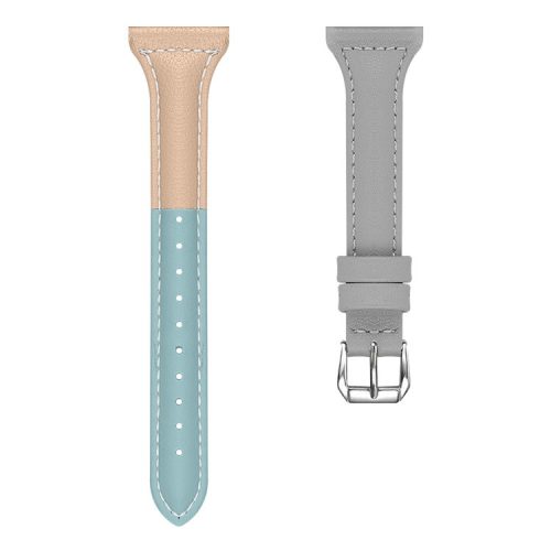 Genuine Leather Smart Watch Band for Fitbit Versa - Grey/Khaki/Cyan