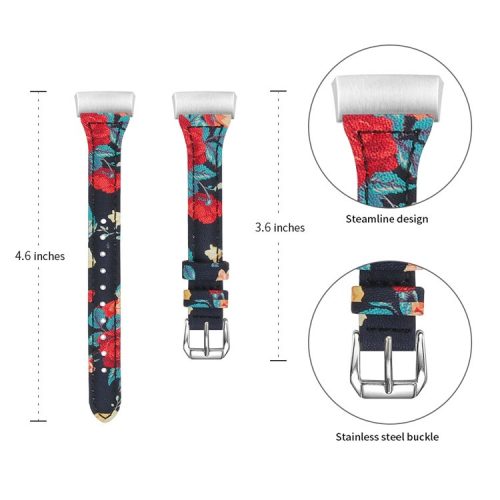 Flower Pattern Genuine Leather Smart Watch Strap Replacement for Fitbit Charge 4 / 3 - Style B