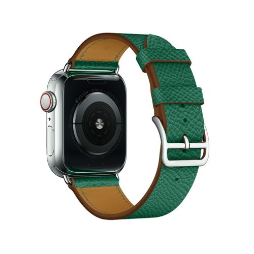 Cross Texture Genuine Leather Smart Watch Strap Replacement for Apple Watch Series 10 46mm / Ultra 2 Ultra 49mm / 9 8 7 45mm / SE (2023) SE (2022) SE 6 5 4 44mm / 3 2 1 42mm - Green