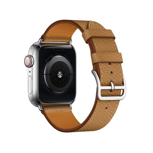 Cross Texture Genuine Leather Smart Watch Strap Replacement for Apple Watch Series 10 46mm / Ultra 2 Ultra 49mm / 9 8 7 45mm / SE (2023) SE (2022) SE 6 5 4 44mm / 3 2 1 42mm - Light Brown