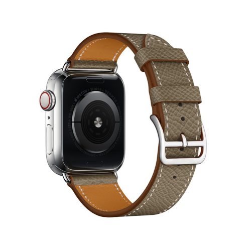 Cross Texture Genuine Leather Smart Watch Wristband for Apple Watch Series 10 42mm / 9 8 7 41mm / SE (2023) SE (2022) SE 6 5 4 40mm / 3 2 1 38mm - Grey