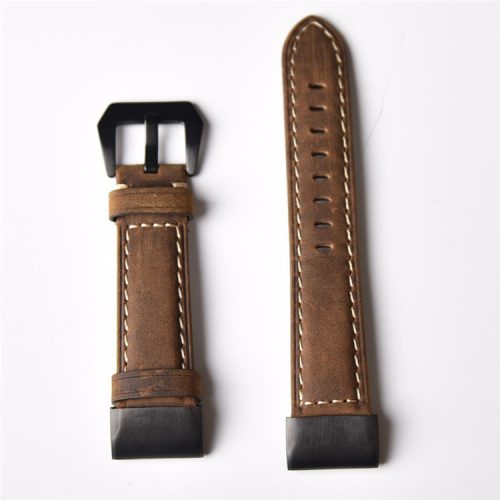 For Garmin Fenix 5 Genuine Leather Watch Band Crazy Horse Texture Replacement Strap - Dark Brown